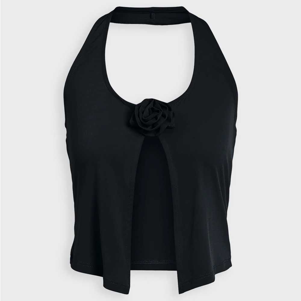 NWT Noisy may Black Halter Top with Rose